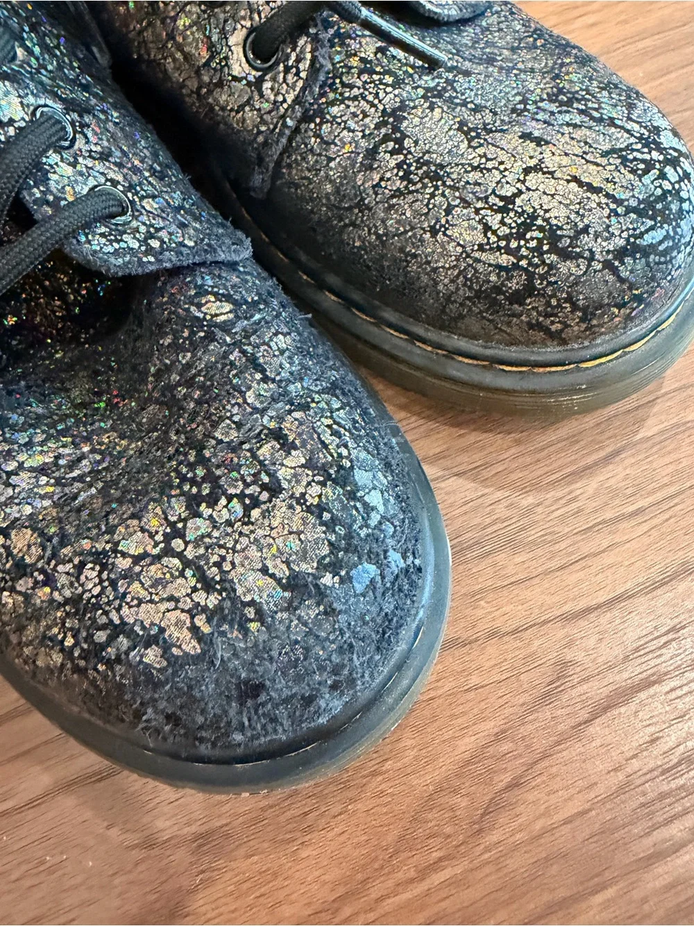 Girls US Size 3 Dr Martens 1460 Crinkle Metallic Disco Crinkle Lace up Boots